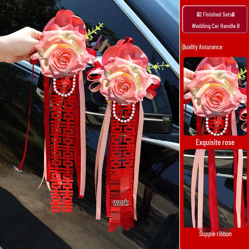 Complete Wedding Car Decoration Set: Escort Car Hood Flowers, Welcome Garland, Double Happiness Arrangement for a Festive Display