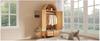 Kleiderschrank 181x78x45 cm mit Rattan-Geflecht, Eichen-Optik, Halbkreisförmiges Regal, 2 Türen mit Magnetverschluss, 2 Schubladen, Kleiderstange und Kippsicherung
