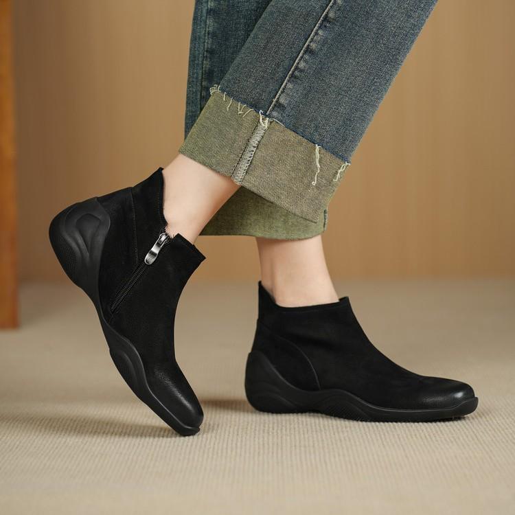 Retro Style Polished Square Head Thick-soled Martin Boots Women's 2025 New Leather Fashion Wedge and Ankle Boots Soft-soled Short Boots
