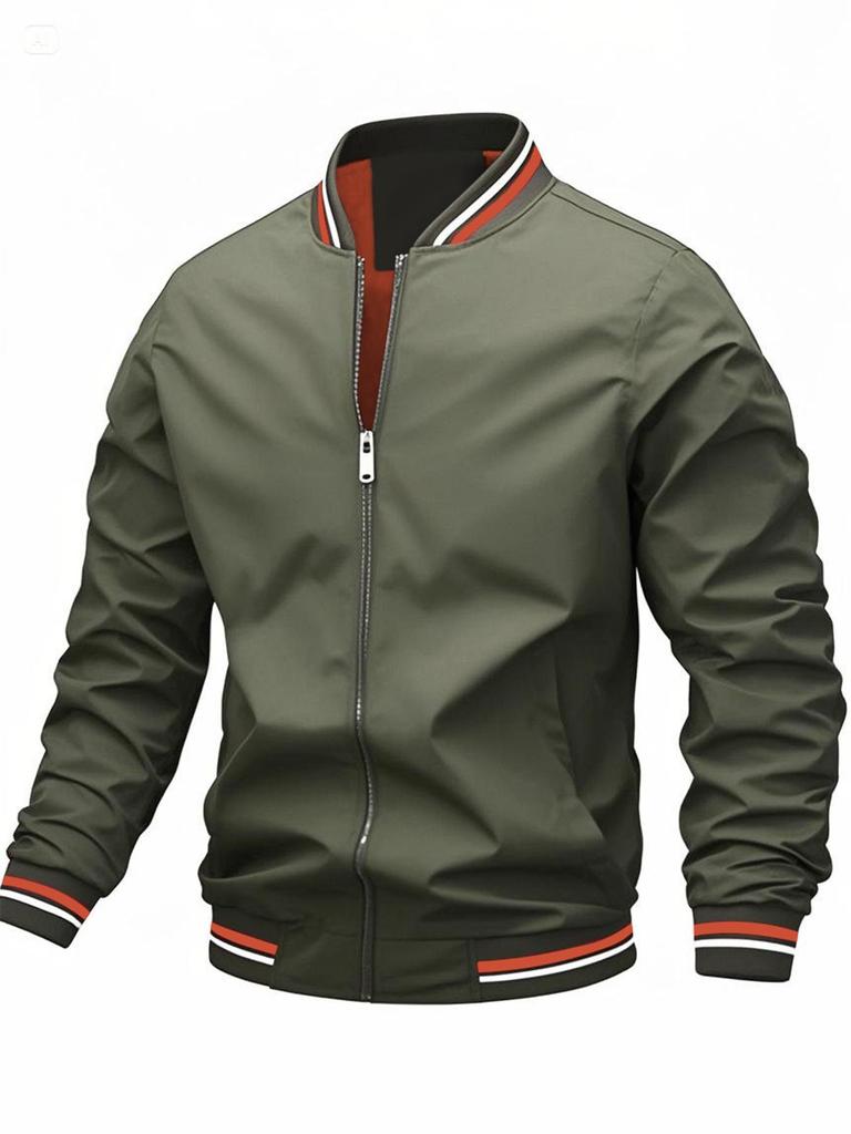 2025 Men's Spring/Autumn Casual Jacket - Exclusive European & American Solid Color Sportswear