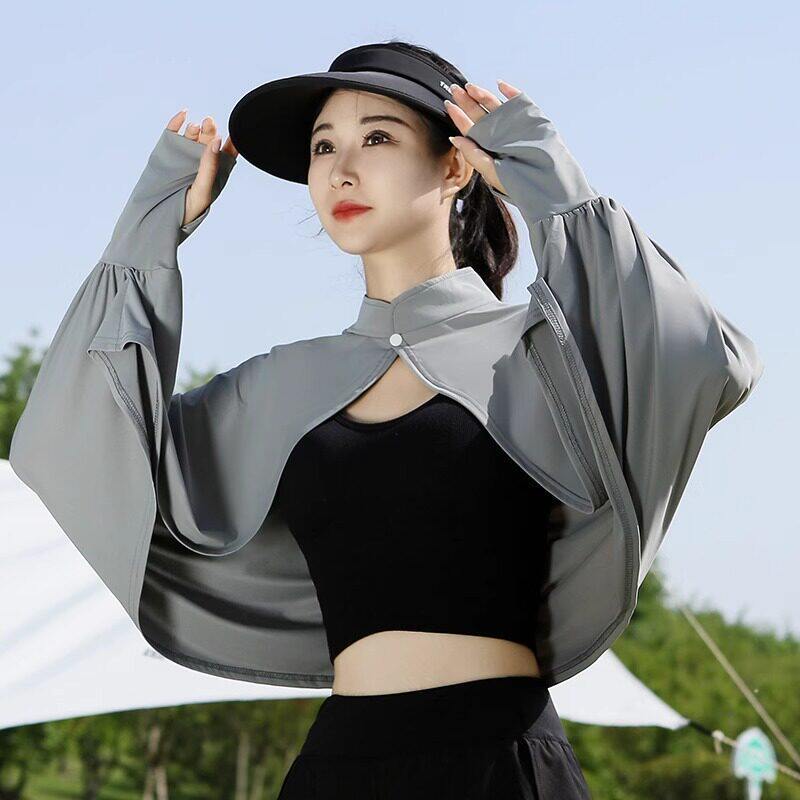 Sunscreen Shawl Women's Summer Shade Driving Cycling Air Conditioning Shirt Blouse Cloak Breathable Loose Long Sleeve Ice Silk Jacket