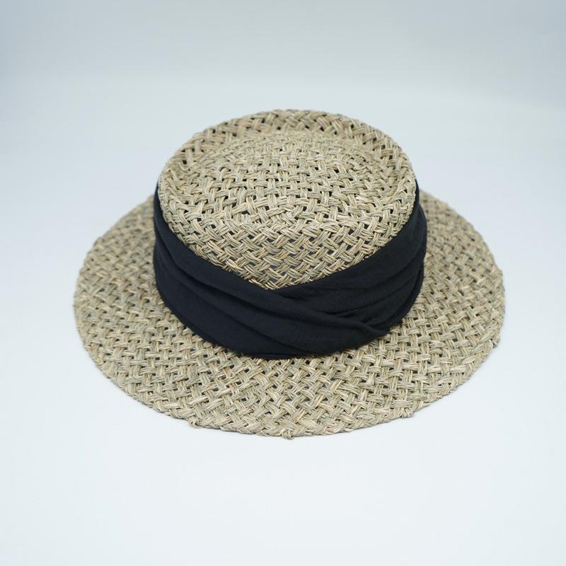 Japanese Retro Japanese Salty Grass Seaweed Woven Flat Top Top Top Top Hat Women'S Summer Shading Vacation Panama French Straw Hat