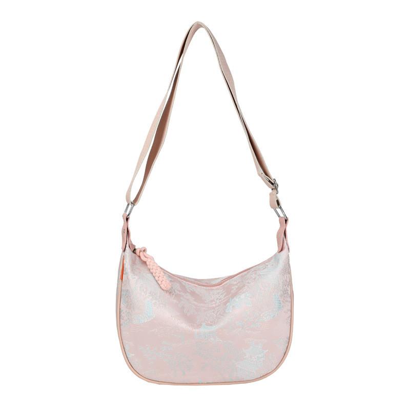 Elegant Chinese New Style Large Capacity Satin Embroidered Shoulder Bag For Women In Pink Yellow And