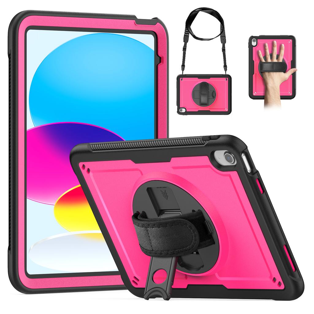 For iPad (2025)/10.9 (2022) Case Kickstand PC+TPE Tablet Cover with Hand Strap and Shoulder Strap