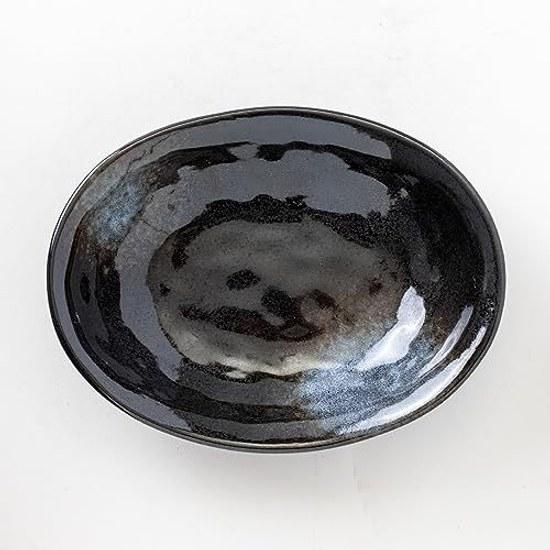 Marusankondo Mino Ware fave 240 Deep Plate Black Crystal
