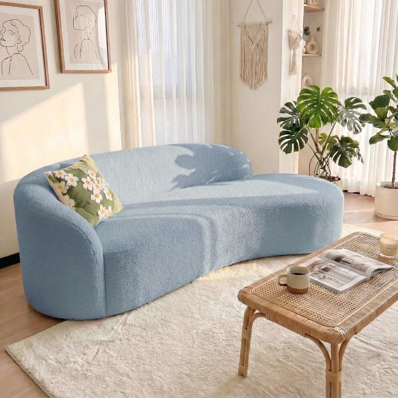 

Thickened Teddy Fur Curved Sofa Cover Stretch Non-Slip Modern Cloud Sectional Sofa Slipcover for Restaurant Cafe Bar Living Room Right 95-120cm