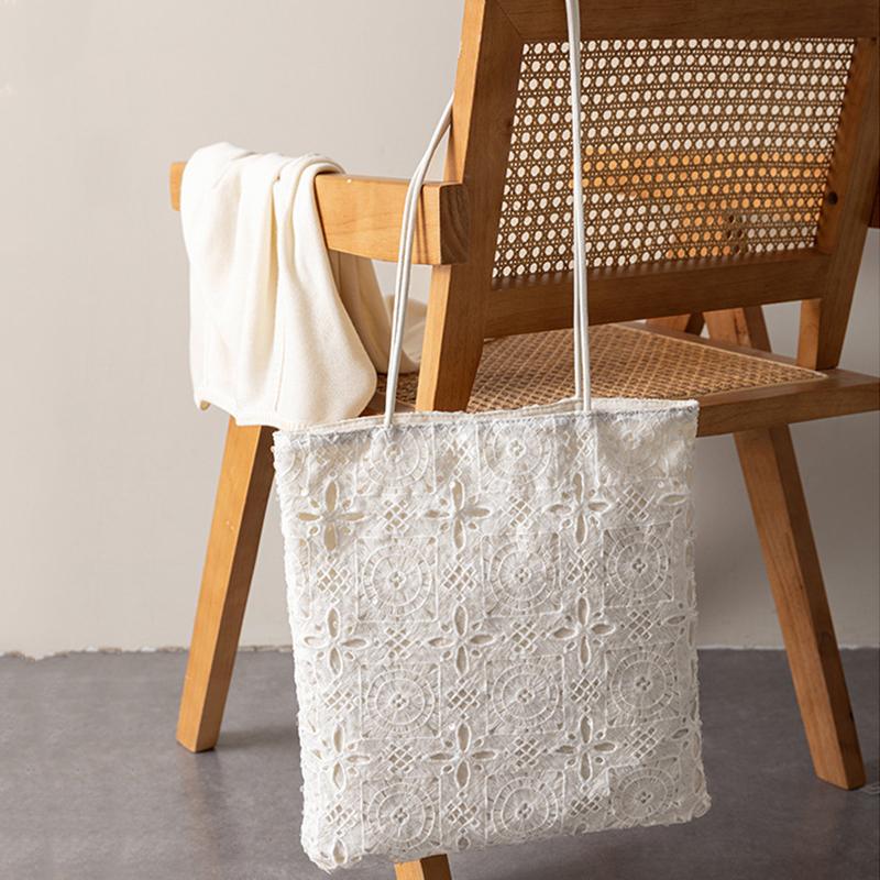 Hollow Out Embroidery Lace Shoulder Bag Flower Design Large Capacity Sequin Tote Bag Lightweight Women's Shopper Handbag CLE