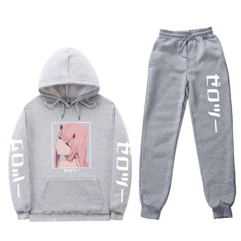 Unisex Anime-Inspired Hooded Sweatshirt Set With Fleece Lining Loose Fit Long Sleeve Top Pants Winter Casual Wear