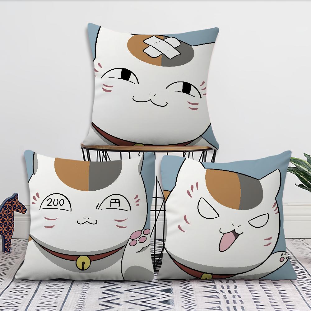 Kawaii Cute Cat Anime Sensei Cushion Cover N-Nyanko Soft Pillow Case for Sofa Living Room Home Office Decor Protective Covers