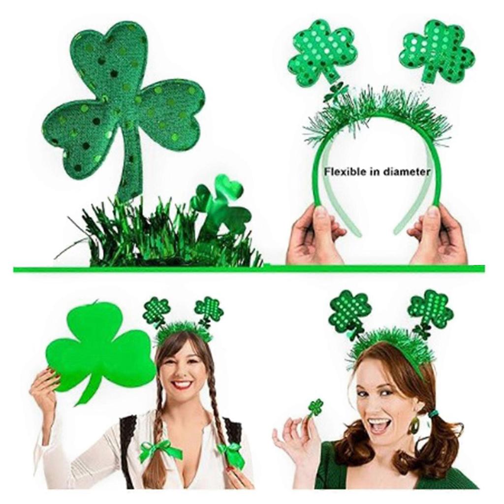 StPatrick Shamrocks Headband Glasses for Family Gathering Carnivals Party Props Headwear Traditional Irish Hairhoop 2PCS
