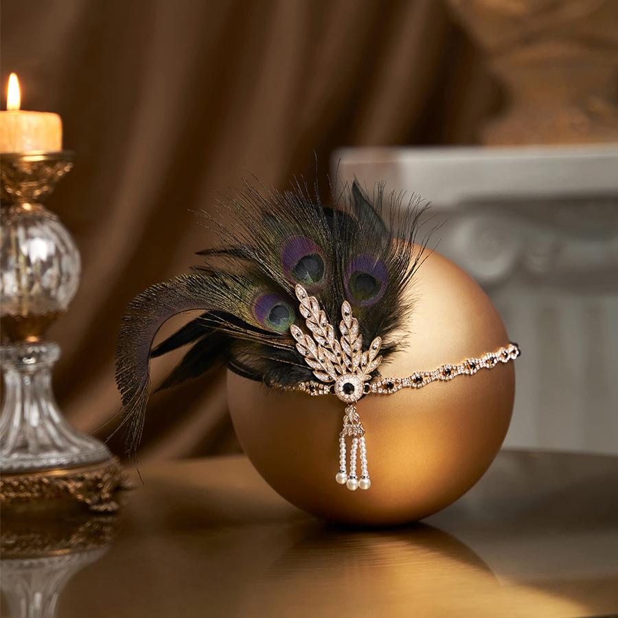 New Peacock Feather Headband 1920s Flapeer Girl Headpiece with Rhinestone Tassel Vintage Party Photography Hair Accessories