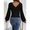 Fall Winter New Women's Solid Ribbed Long Sleeve V Neck T-shirt Casual Top, European American Style Crossborder Foreign Apparel