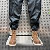 Men's Plush Thickened Leather Motorcycle Pants - Windproof, Warm, Casual Leggings for Autumn and Winter