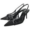 Zara Elegant Bow Decor Mesh Open Back Stiletto Heels 8.5cm Women Heels Black 12248510800