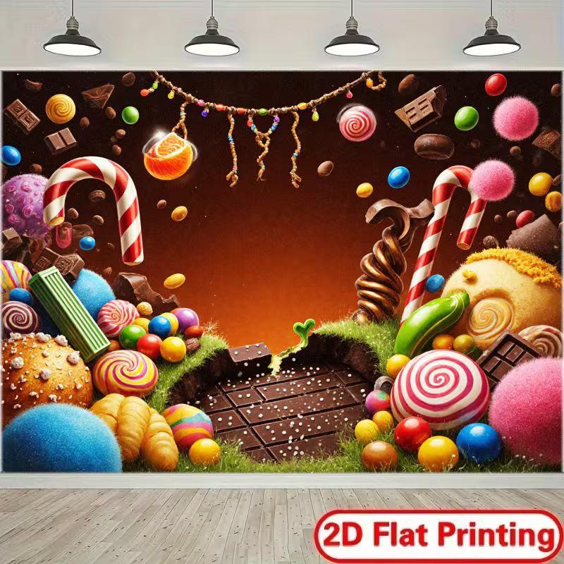 

2D Chocolate Candy Land Backdrop, Sweet Treats Lollipop Background Cloth for Kids Photoshoot 47.2x31.5inch/120*80cm