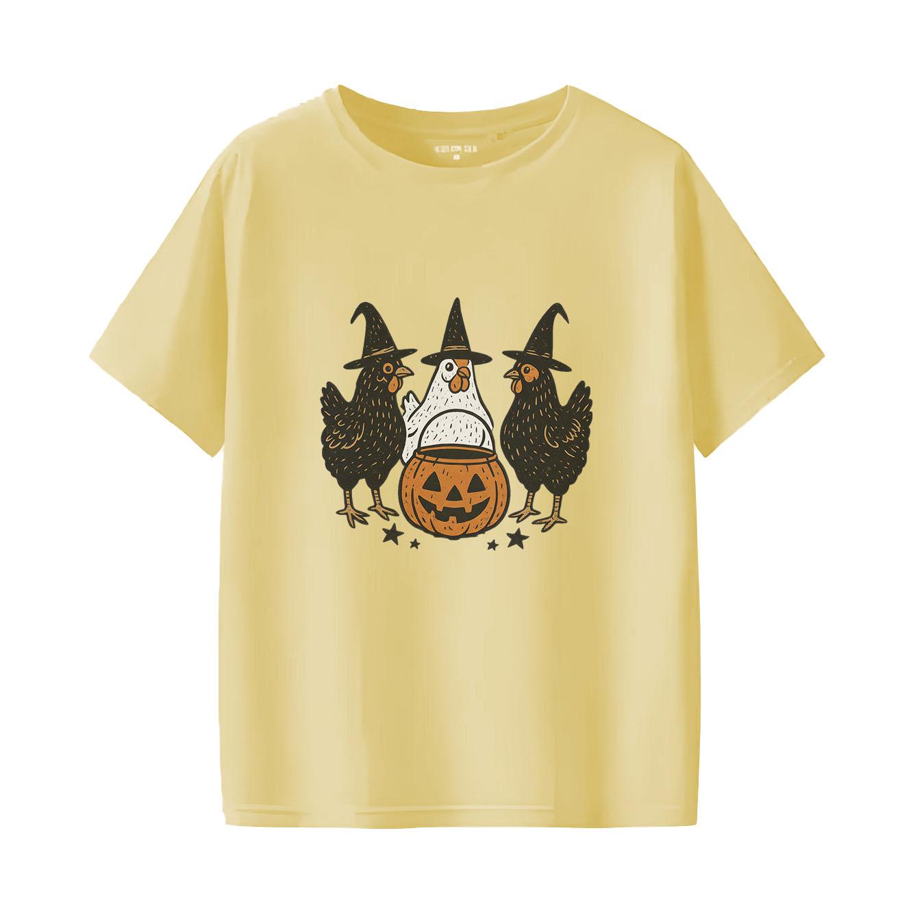 

Halloween Pumpkin Hen Printed Short Sleeve Round Neck SpringSummer Versatile Fashion Womens Tshirt S