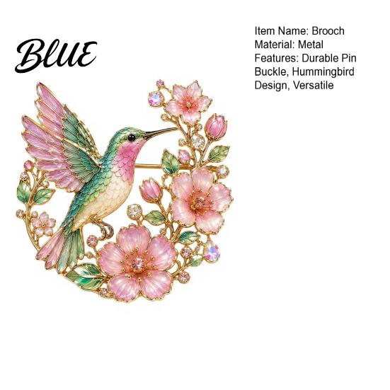 Metal Pin Brooch Pin Hummingbird Flower Design Lapel Enamel Glaze