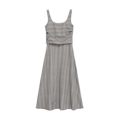 European and American Women's Striped Sleeveless High-Waisted Long Dress