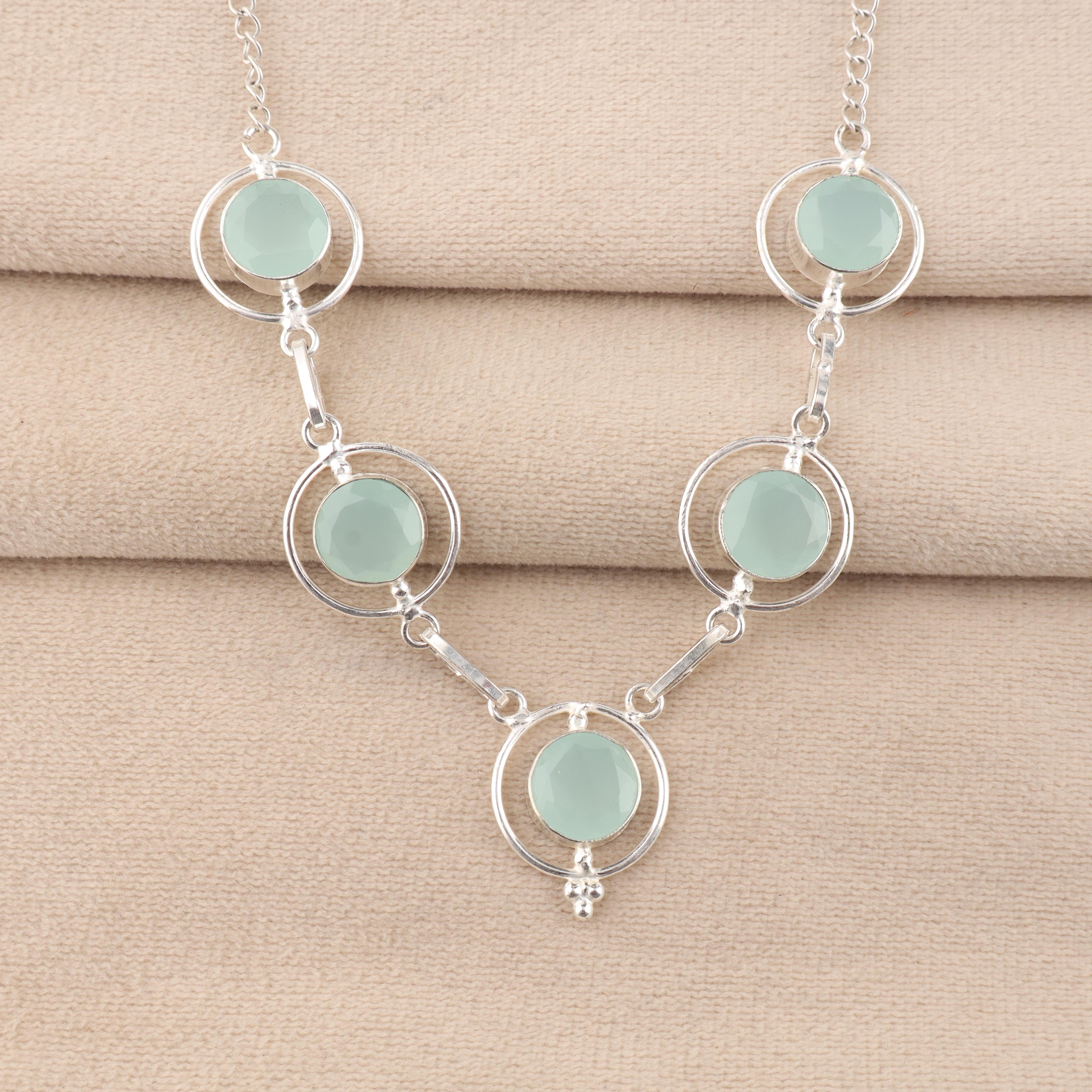 

Aqua Chalcedony Gemstone Necklace, 925 Sterling Silver Handmade Necklace, Elegant Bridal Necklace RN-2-18