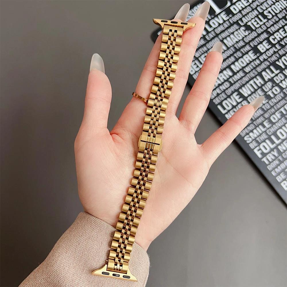 Women Slim Straps for Apple Watch Ultra 2 49mm 10 46mm 42mm Stainless Steel Band Iwatch Series 9 8 7 6 5 SE 41mm 40 45mm 44 38mm