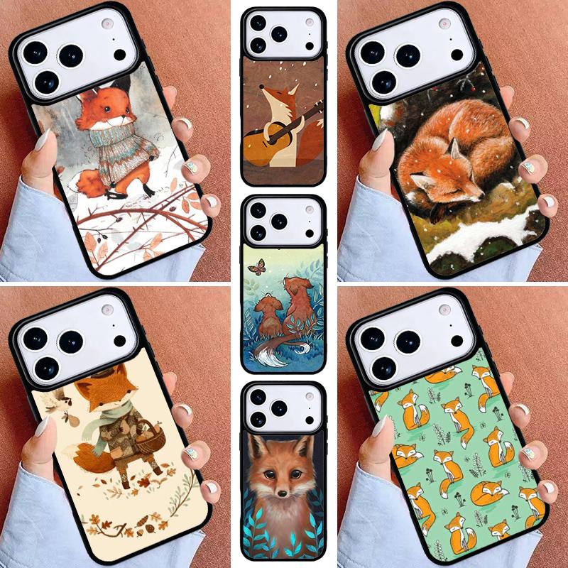 Cute Animal Fox Phone Case for iPhone 16e 15 14 13 12 17 Pro Max Plus Air 17pro Cover Coque