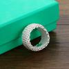 Cold Wind White Geometric Woven Mesh Soft Ring Women'S Thick Rhodium Gold Jewelry