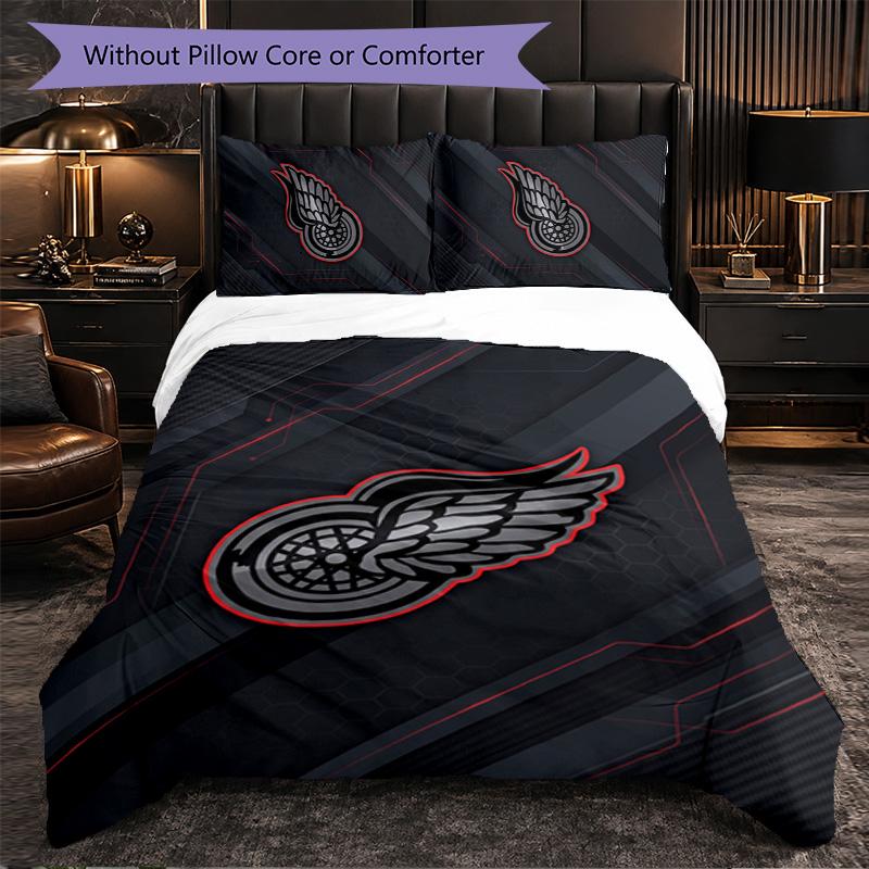 Set Biancheria da Letto in Microfibra con Motivo Detroit Red Wings 3 Pezzi Copripiumino Decorativo per Camera da Letto Uso Domestico