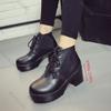 Fashion Women's Single Boots New Lace Up Horse Boots Square Heel Round Toe High Heeled Shoes Ladies Footwears Plus Size 35-45