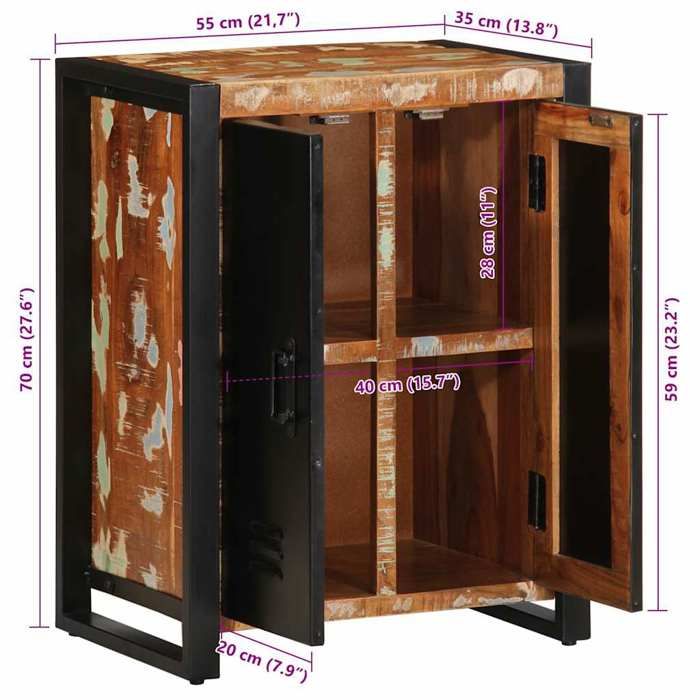 VidaXL Buffet multicolore 55x35x70 cm bois massif récupération, armoire, placard, buffet haut, armoire latérale, armoire de 4013574