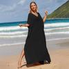 Casual Solid Long Kaftan Loose V-neck Half Sleeve Maxi Dress Summer Clothes Women Beach Wear Swim Suit Cover Up EMA