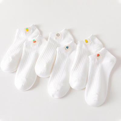 6 Pairs of Women's Spring and Summer Four-seasons White Simple Solid Color Cartoon Cat Fashionable Sweet Cute Comfortable Socks