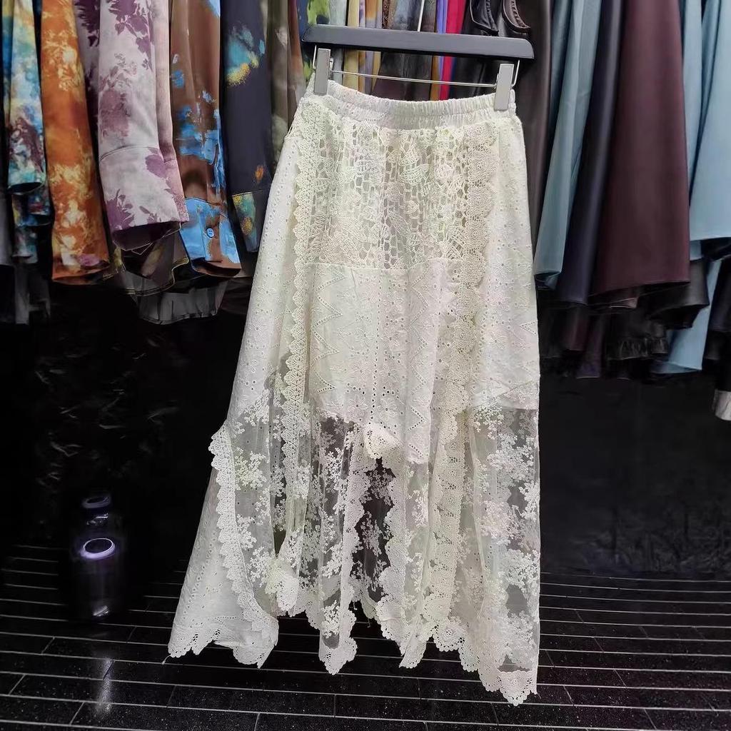 Women's Summer Retro Layered Irregular Lace Skirt - Long Hem, Slimming Beach Vacation Style