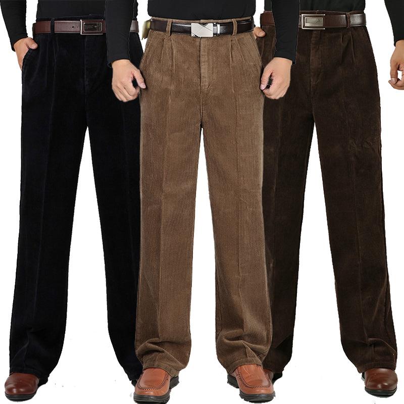 Men's Thick Corduroy Casual Pants Men's Corduroy High Waist Loose Thick Trousers