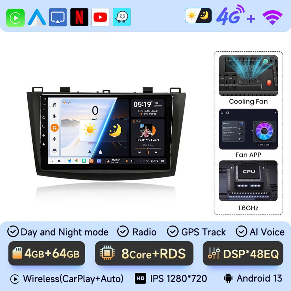 2 Din Car Radio for Mazda 3 2009 2010 2011 2012 2013 Android 13 Multimedia Player 4G GPS Navigation Carplay DVD Head Unit