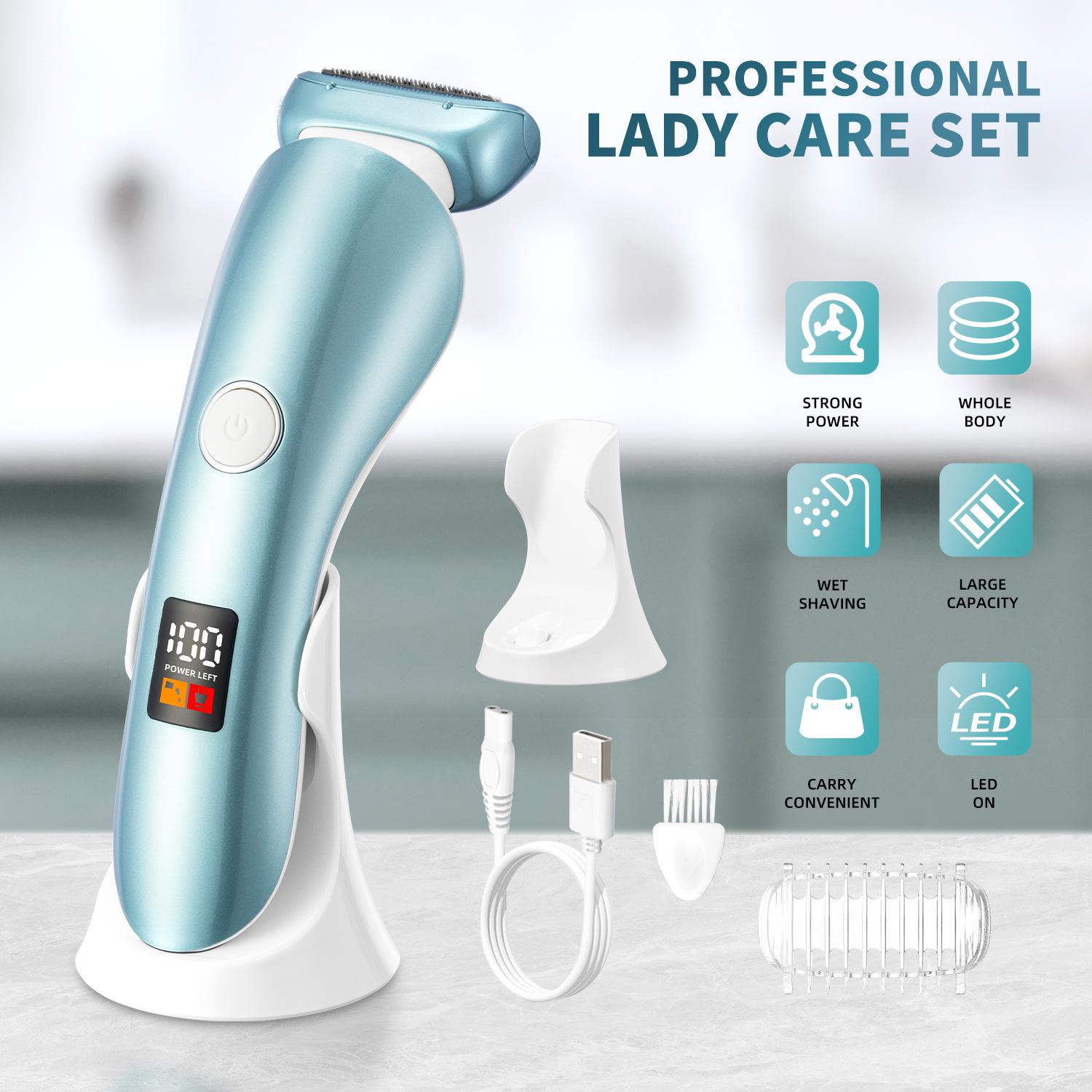 

Водонепроницаемый электрический эпилятор для женщин: Многофункциональная бритва и триммер с цифровым дисплеем для использования на всем теле небесно-голубой