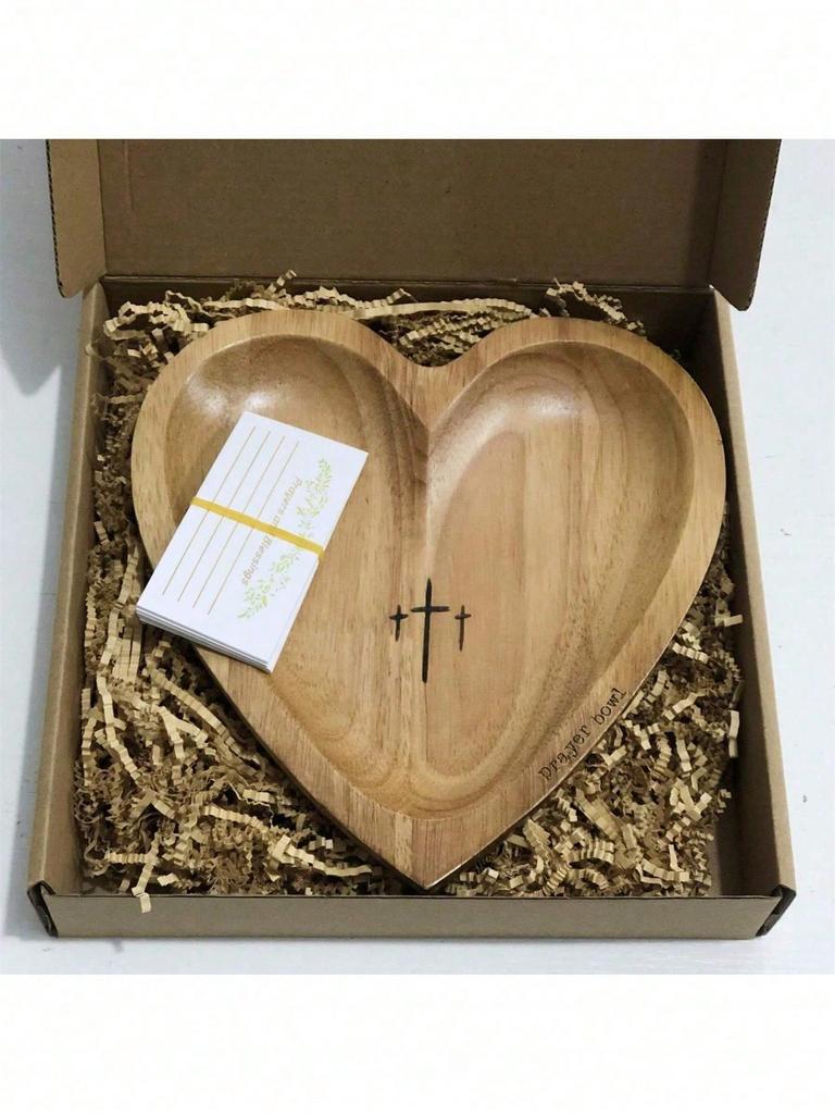 1pc Heart-Shaped Prayer Bowl With Cross And "Prayer Bowl" Engraved, Home Decor For Living Room, Prayer Room And Dining Table.
