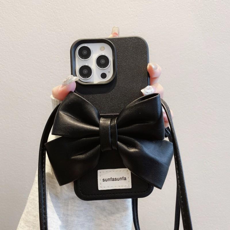 

Bowknot Case For iPhone 17 16 15 13 12 11 14 Pro Max XS Max Plus Strap Crossbody Lanyard Shockproof PU Leather Wallet Bag Cover For iPhone 13 Pro Max&Case & Strap