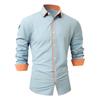Fashion Shirt Spring Autumn Solid Color Splicing Contrasting Color Casual Long Sleeved Men's Shirts (men’s)