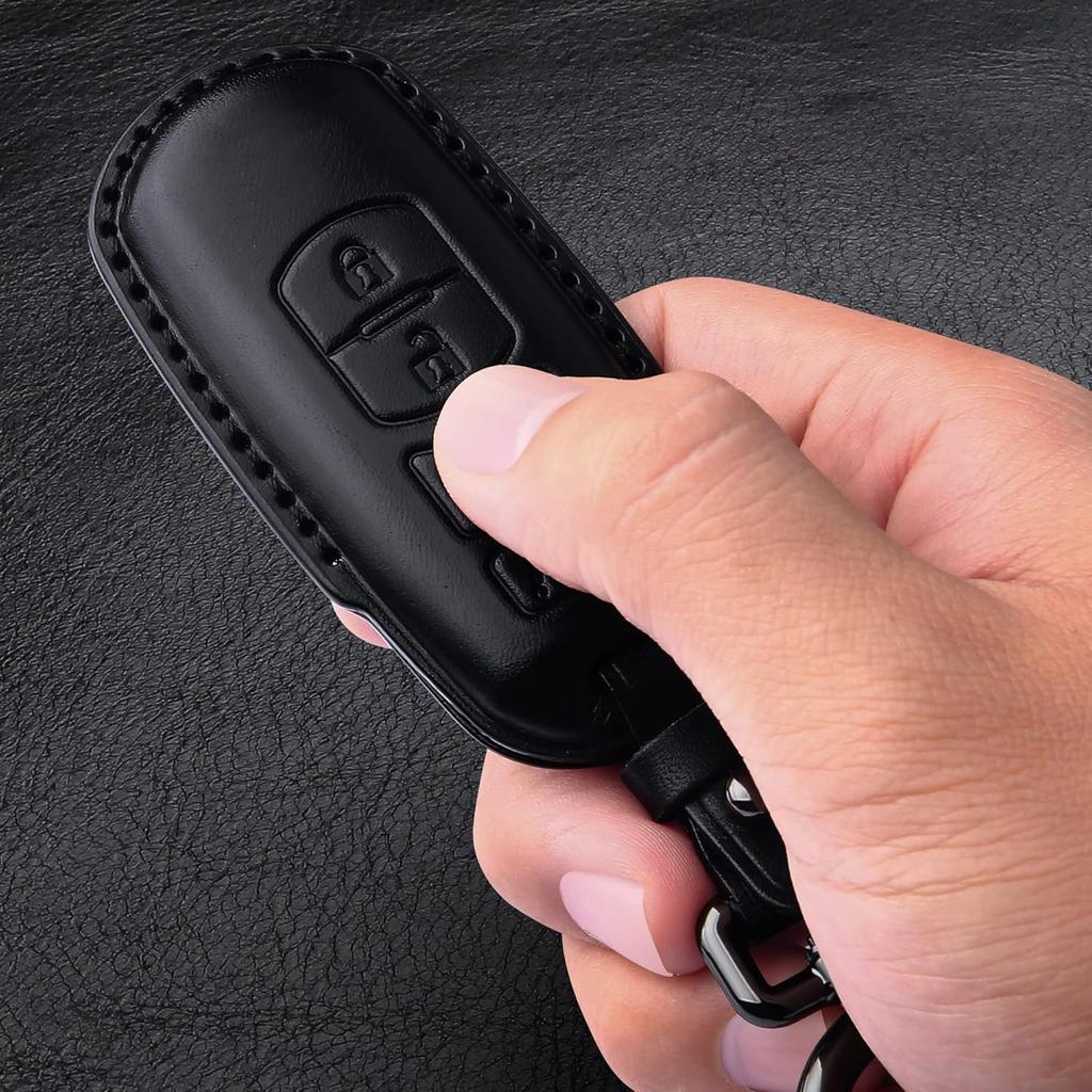 Tukellen for Mazda Leather Key Fob Cover with Keychain Compatible with Mazda 3 6 8 Miata MX-5 CX-3 CX-5 CX-7 CX-9 4-Buttons Smart Remote, Leather