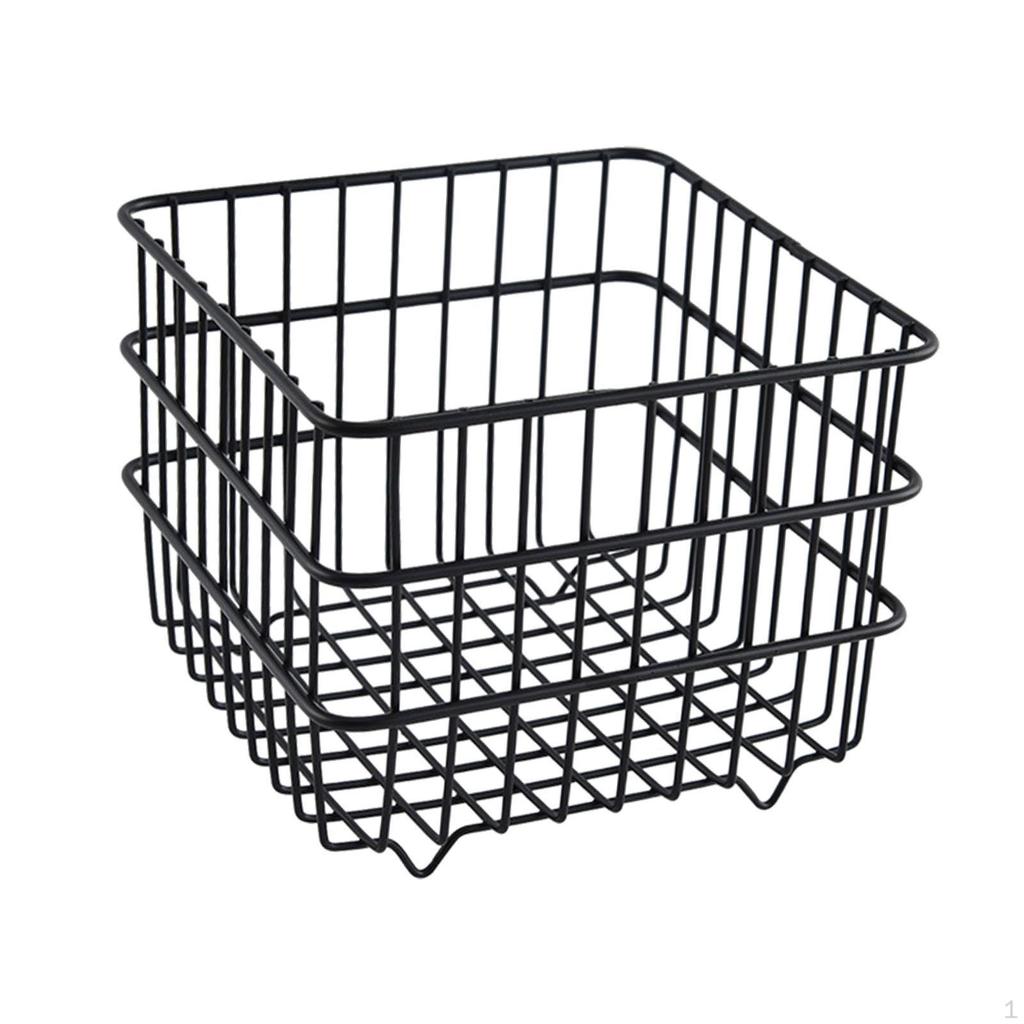 Iron Storage Basket Cosmetic Organizer Square Sturdy Snack Bin Wire for Bedroom Kitchen
