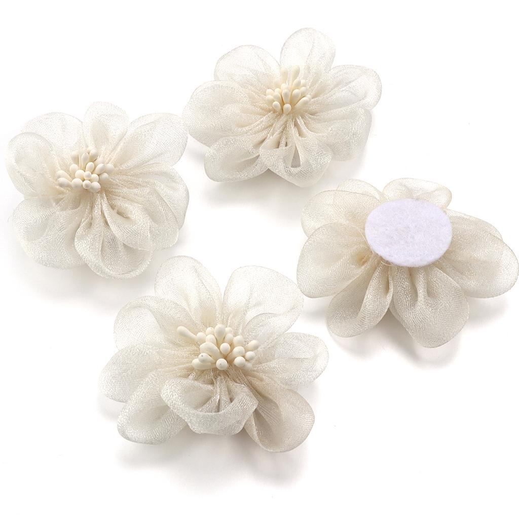 4pcs 5cm Organza Artificial Flowers Colorful Fabric Flowers With Stamens For DIY Wedding Party Home Clothing Headwear Decoration