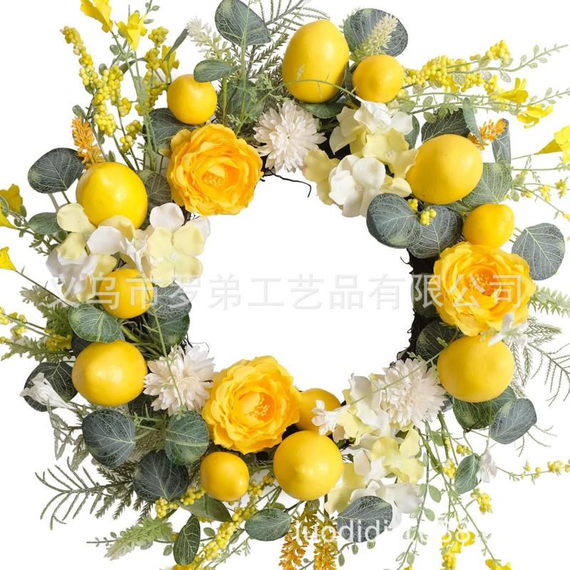 Artificial Lemon Peony Wreath Wall Hanging Decor Door Home Festival Party Decoration