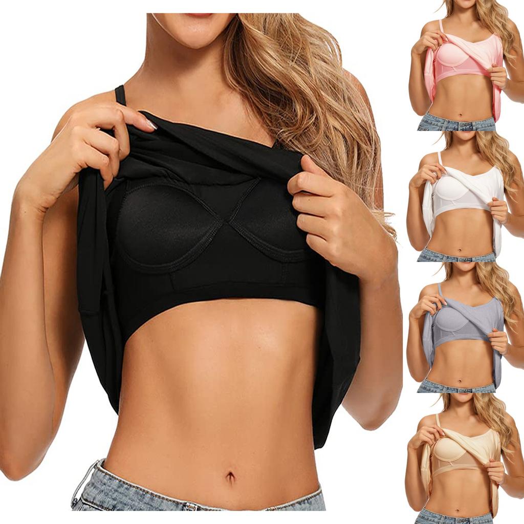 Women's  Tank Top With Integrated Bra Undershirt Adjustable Without Underwire Wide Straps Camisole Basic Cami Tanks Tops For Women