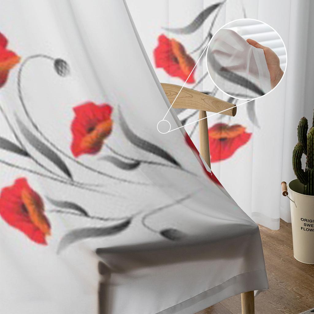 Rote Mohnblumen-Tüllvorhänge für Wohnzimmerdekoration, moderne Schleier-Chiffon-Vorhänge, Schlafzimmer, durchsichtiger Voile
