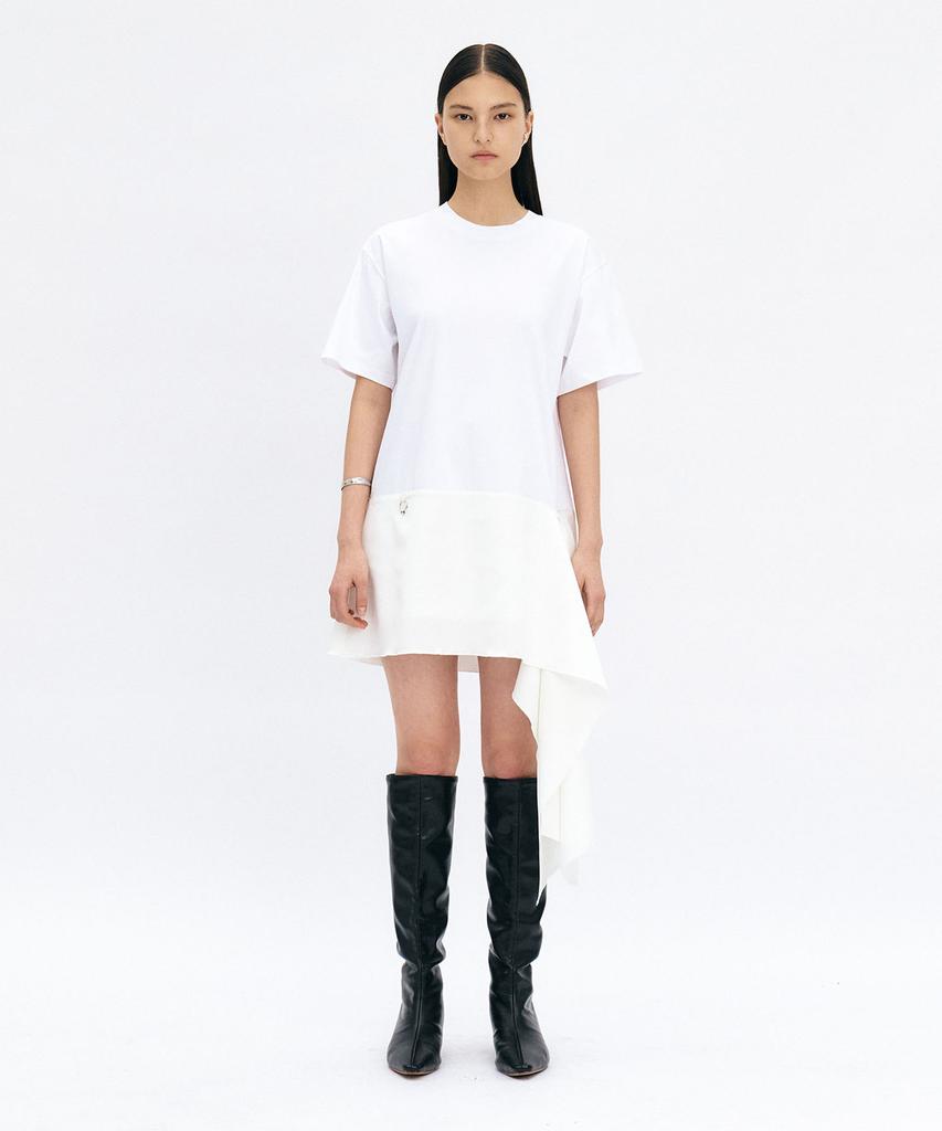 Yunse Draped Satin Dress (White)