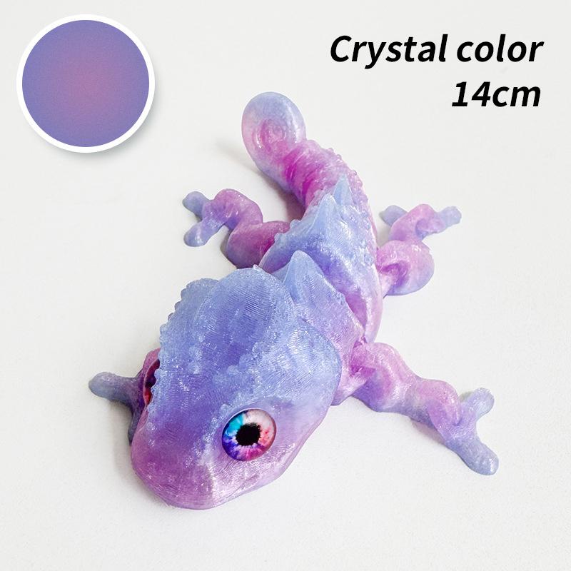 10/14CM 3D Printed Chameleon Figurine Joint Movable Chameleon Model with Simulation Eyes Gradient Color Chameleon Toy Gifts Kids