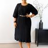 Women's new summer seven-quarter sleeve round neck solid color fashionable simple waist medium and long dress