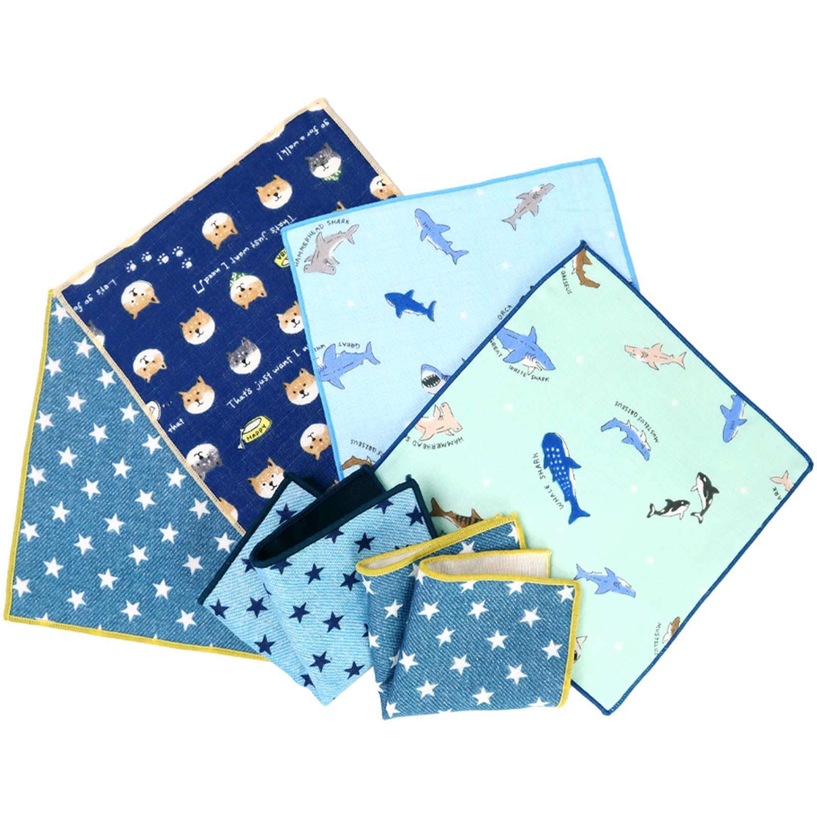 

Cluster Kids Mini Handkerchiefs A Set of 6 in Gauze Handkerchiefs with Cute Patterns [cluster] Set, Blue, [Made Japan]