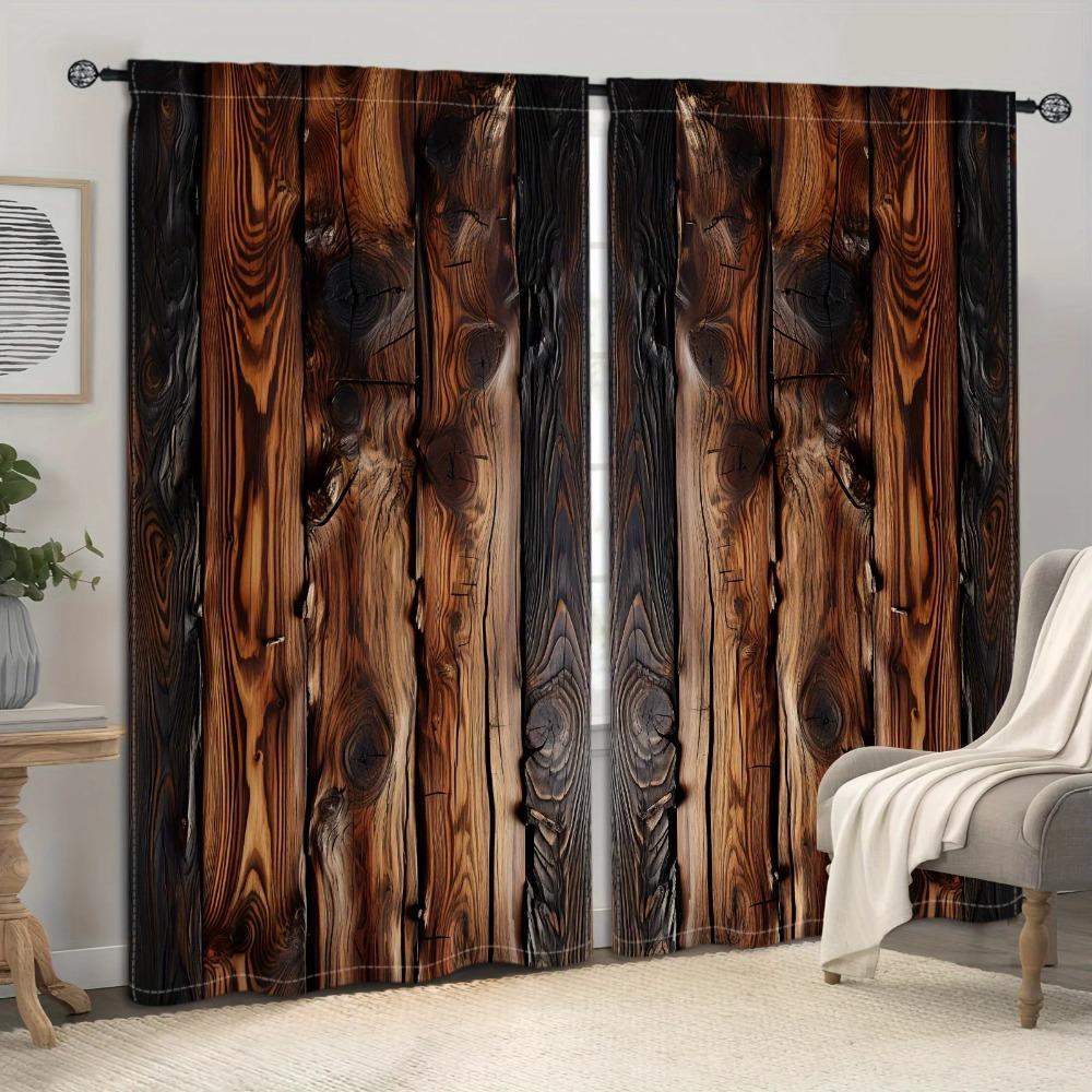 2 st Vintage Träplankor Tryckt Fönstergardin För Sovrum Vardagsrum Stångficka Fönsterbehandling Heminredning