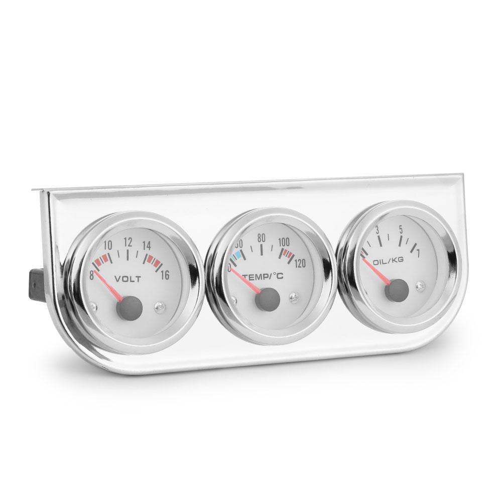 Chrom 2''52MM Triple Gauge Kit Voltmeter Wassertemperaturanzeige Öldruckanzeige mit Sensor Car Meter